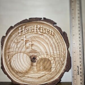 Easter, 7 Inch, Round, Natural Wood Engraved